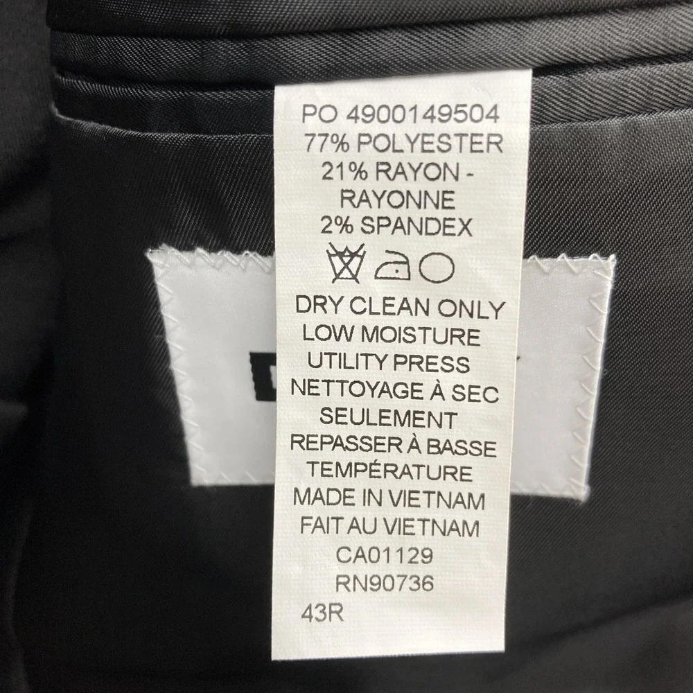 DKNY Mens Modern Fit 2 Piece Suit 43R 36W 32L Black Solid Stretch